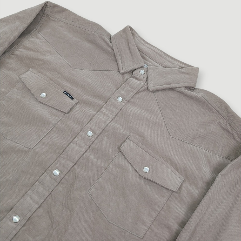 Poncho Corduroy Shirt The Mouflon Mens XL Gray Pearl Snap Country Western